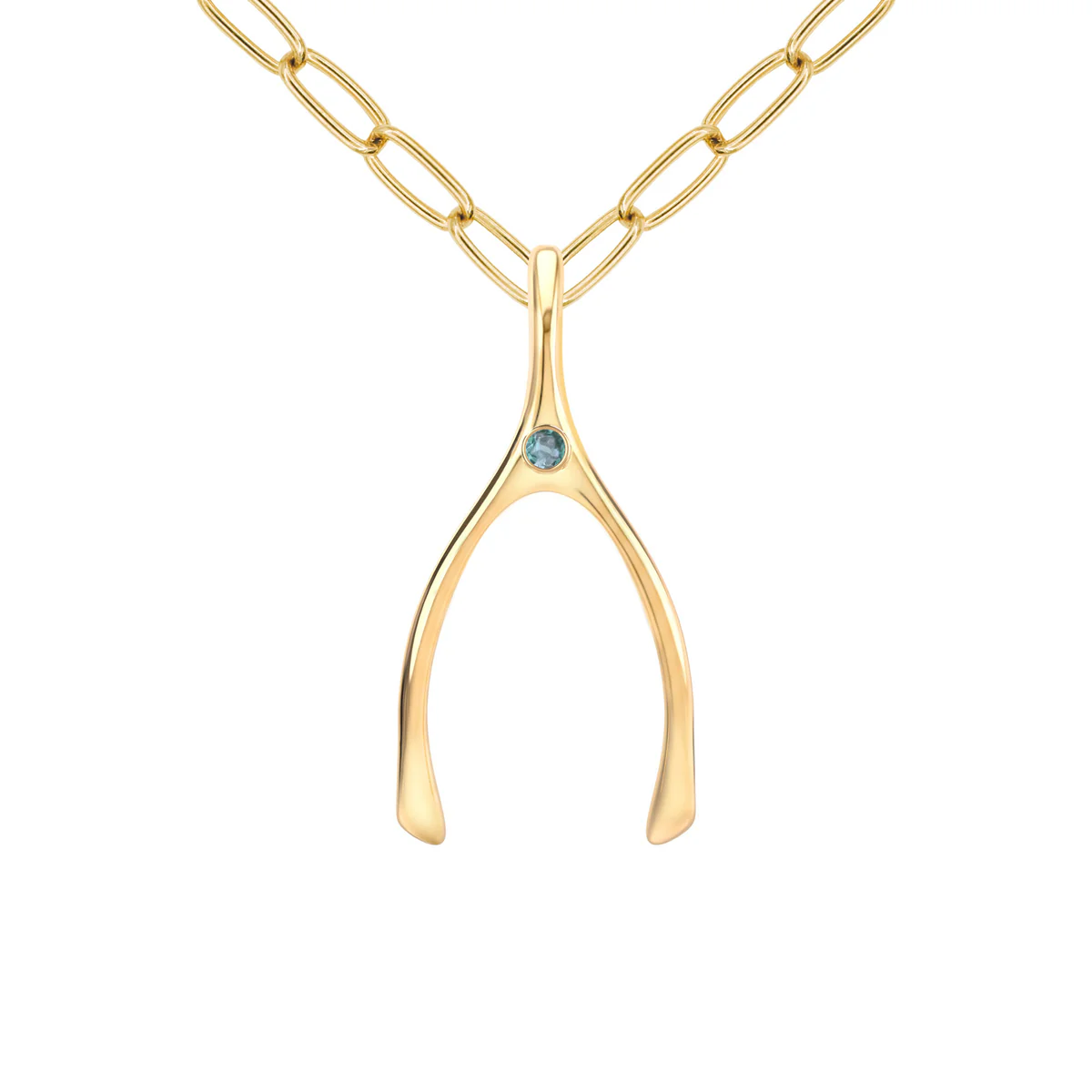 Large Alexandrite Wishbone Pendant in Solid 14k Gold (June)