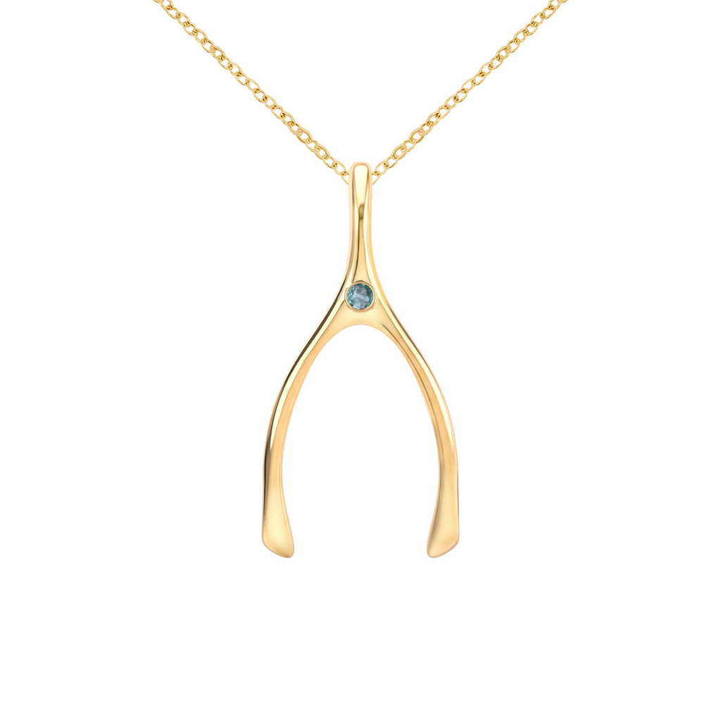 Large Alexandrite Wishbone Pendant in Solid 14k Gold (June)