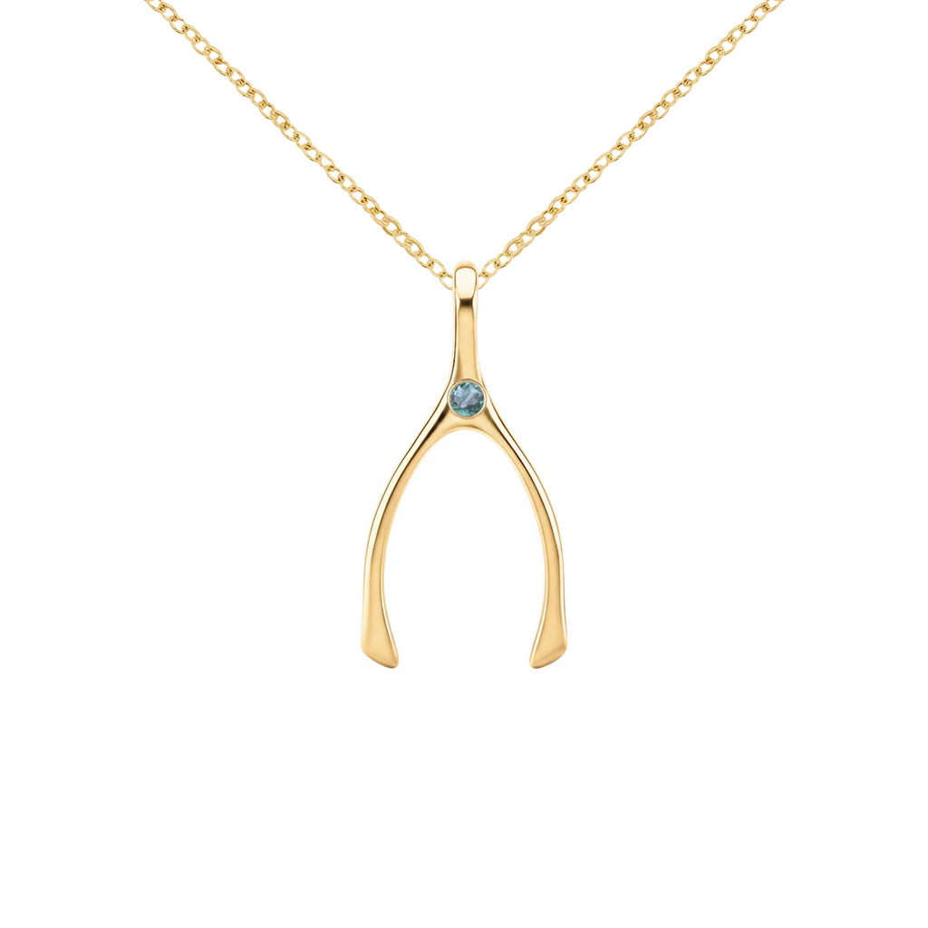 Small Alexandrite Wishbone Pendant in Solid 14k Gold (June)