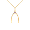 Large Amethyst Wishbone Pendant in Solid 14k Gold (February)