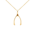 Small Citrine Wishbone Pendant in Solid 14k Gold (November)