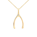 Large Diamond Wishbone Pendant in Solid 14k Gold (April)
