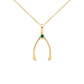Small Emerald Wishbone Pendant in Solid 14k Gold (May)