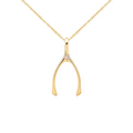 Small Opal Wishbone Pendant in Solid 14k Gold (October)