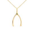 Large Peridot Wishbone Pendant in Solid 14k Gold (August)