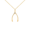 Small White Topaz Wishbone Pendant in Solid 14k Gold (April)