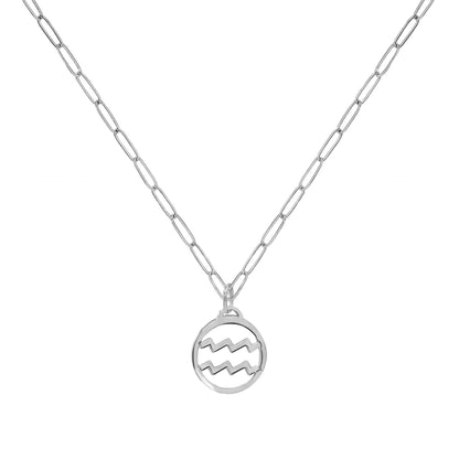 Flat Aquarius Pendant with Adelaide Mini Chain in 14k Gold