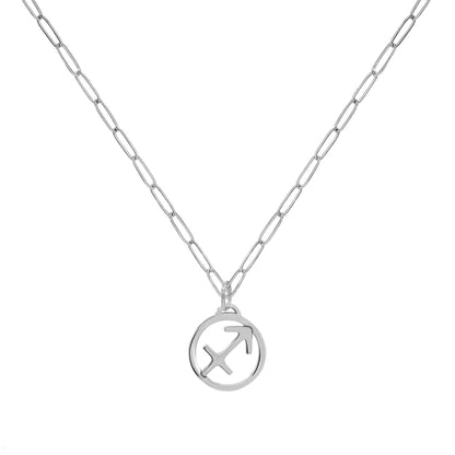 Flat Sagittarius Pendant with Adelaide Mini Chain in 14k Gold