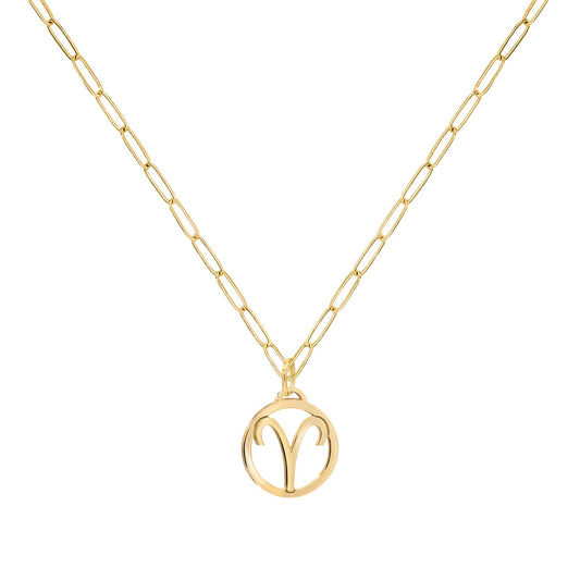 Flat Aries Pendant with Adelaide Mini Chain in 14k Gold