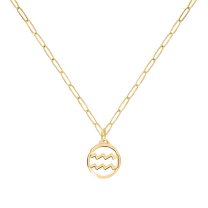 Flat Aquarius Pendant with Adelaide Mini Chain in 14k Gold