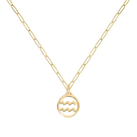 Flat Aquarius Pendant with Adelaide Mini Chain in 14k Gold
