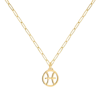 Flat Pisces Pendant with Adelaide Mini Chain in 14k Gold