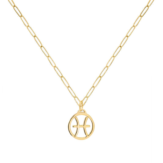 Flat Pisces Pendant with Adelaide Mini Chain in 14k Gold