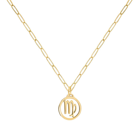 Flat Virgo Pendant with Adelaide Mini Chain in 14k Gold