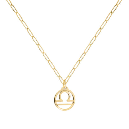 Flat Libra Pendant with Adelaide Mini Chain in 14k Gold