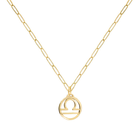 Flat Libra Pendant with Adelaide Mini Chain in 14k Gold