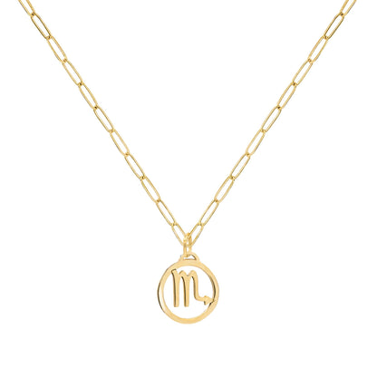 Flat Scorpio Pendant with Adelaide Mini Chain in 14k Gold