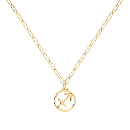 Flat Sagittarius Pendant with Adelaide Mini Chain in 14k Gold