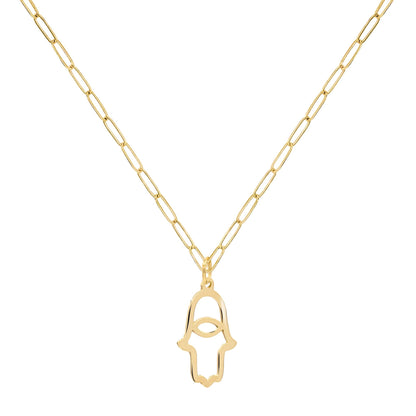 Hamsa Pendant with Adelaide Mini Chain in 14k Gold