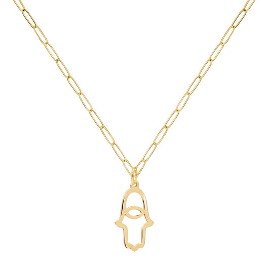 Hamsa Pendant with Adelaide Mini Chain in 14k Gold