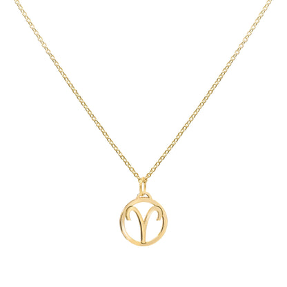 Flat Aries Pendant with Classic Chain in 14k Gold