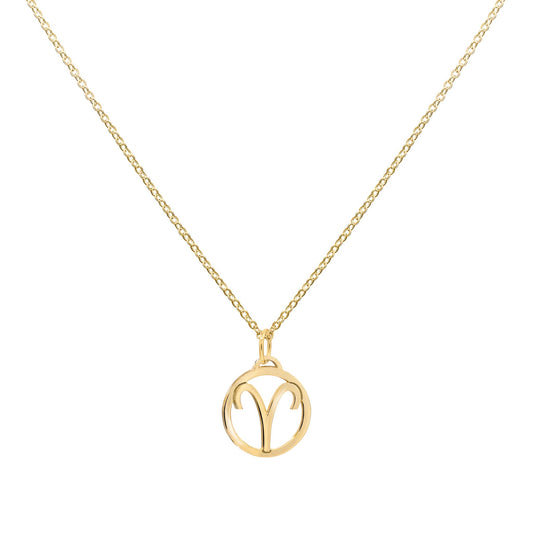 Flat Aries Pendant with Classic Chain in 14k Gold