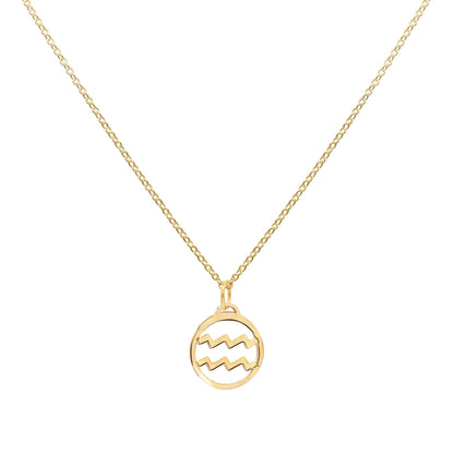 Flat Aquarius Pendant with Classic Chain in 14k Gold