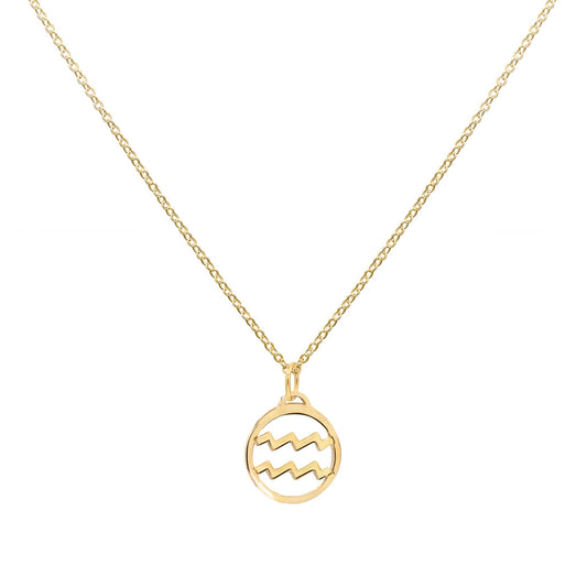 Flat Aquarius Pendant with Classic Chain in 14k Gold