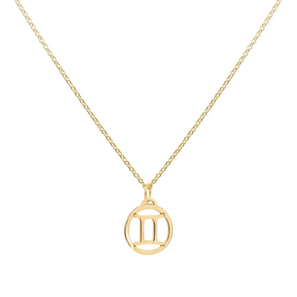 Flat Gemini Pendant with Classic Chain in 14k Gold