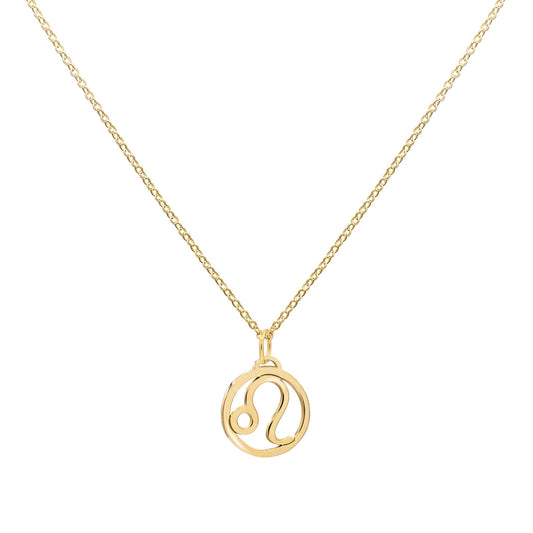 Flat Leo Pendant with Classic Chain in 14k Gold