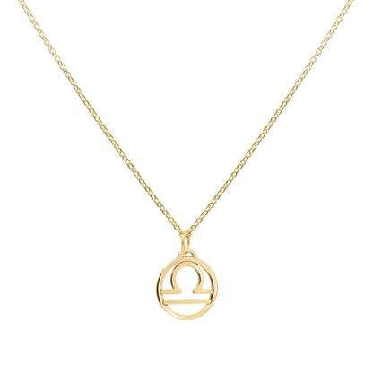 Flat Libra Pendant with Classic Chain in 14k Gold
