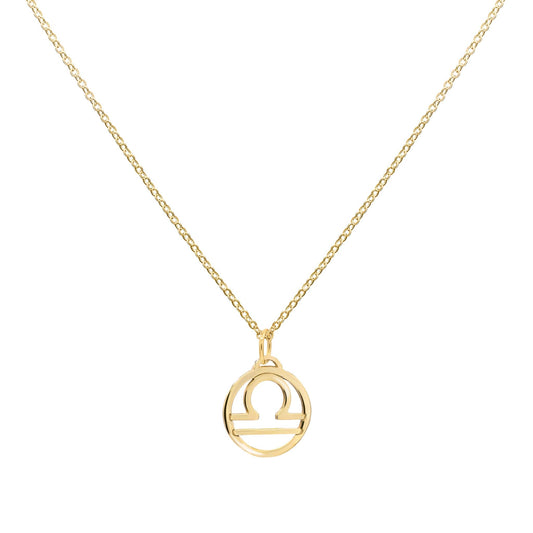 Flat Libra Pendant with Classic Chain in 14k Gold
