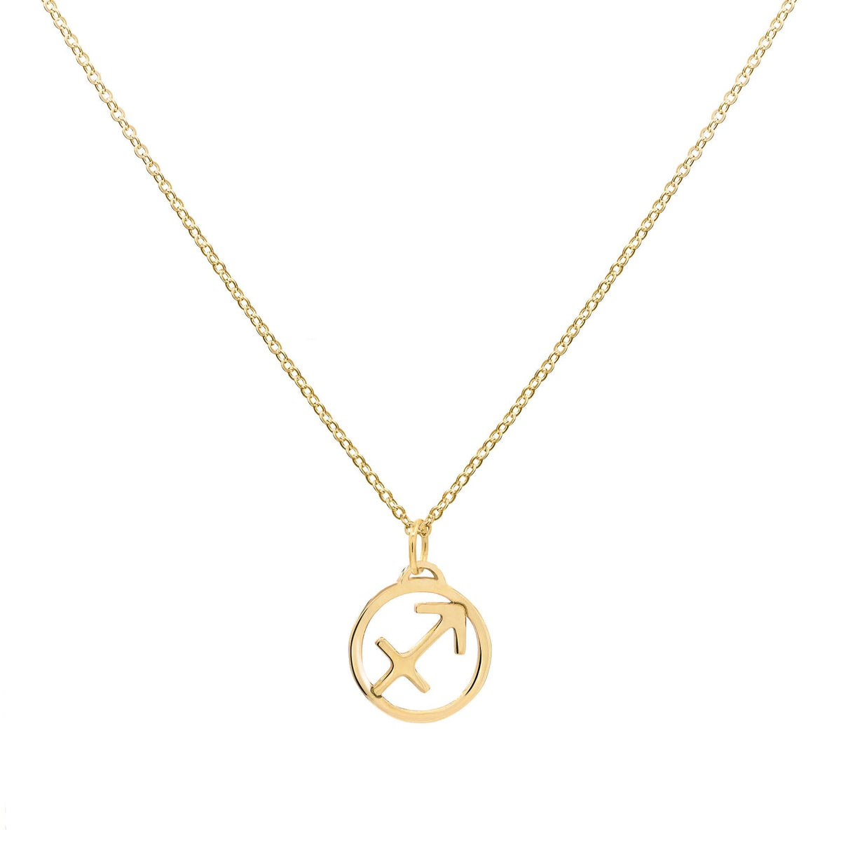 Flat Sagittarius Pendant with Classic Chain in 14k Gold
