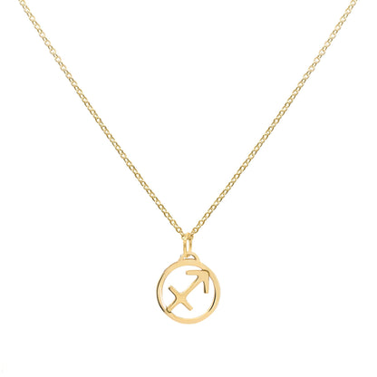 Flat Sagittarius Pendant with Classic Chain in 14k Gold