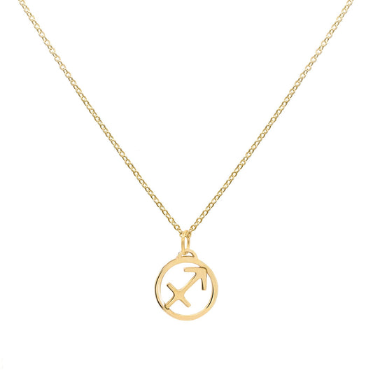 Flat Sagittarius Pendant with Classic Chain in 14k Gold