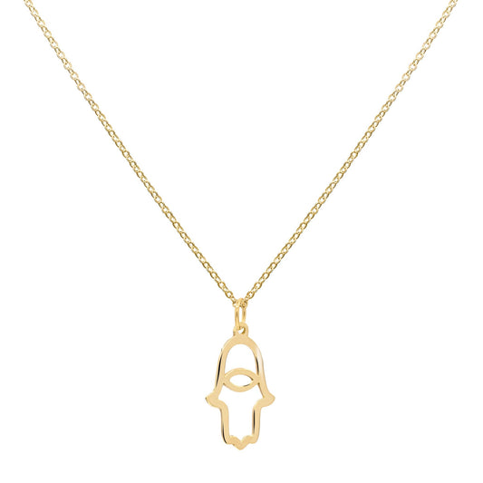 Hamsa Pendant with Classic Chain in 14k Gold