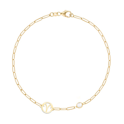 Aries & Birthstone Bracelet on Adelaide Mini in 14k Gold