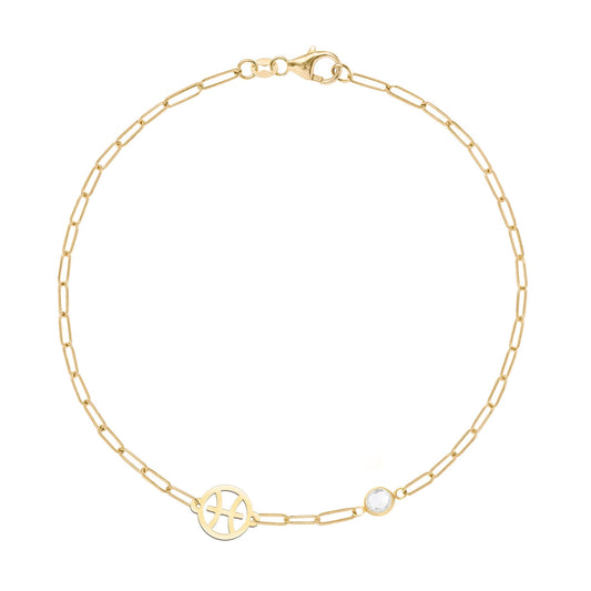 Pisces & Birthstone Bracelet on Adelaide Mini in 14k Gold