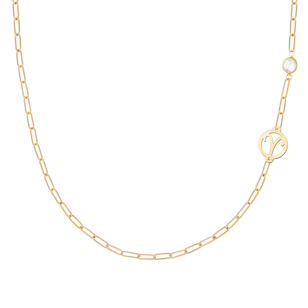 Aries & Birthstone Necklace on Adelaide Mini in 14k Gold
