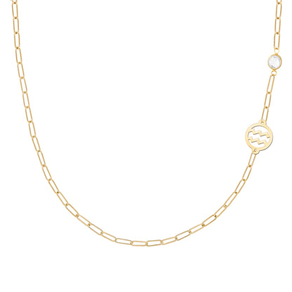 Aquarius & Birthstone Necklace on Adelaide Mini in 14k Gold