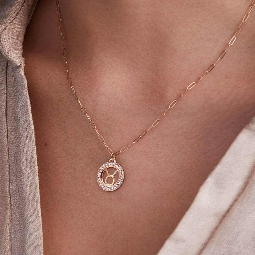 Taurus & Birthstone Pendant in 14k Gold