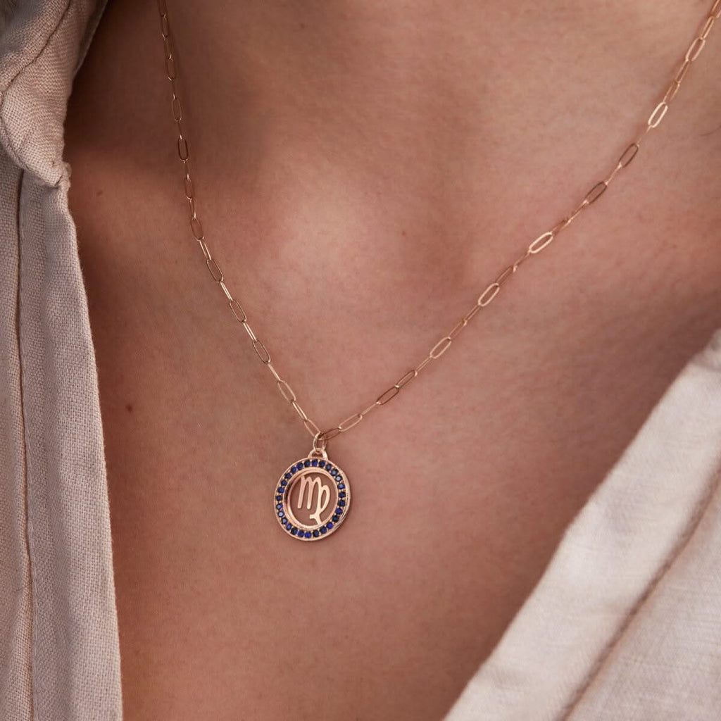 Virgo & Birthstone Pendant in 14k Gold
