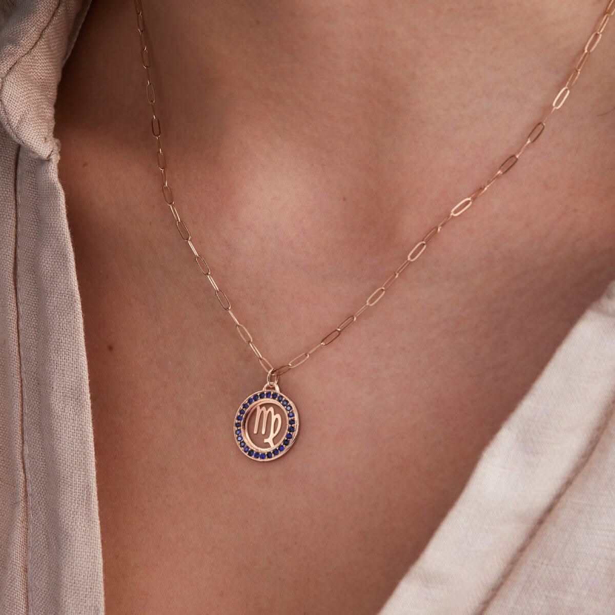 Virgo & Birthstone Pendant in 14k Gold