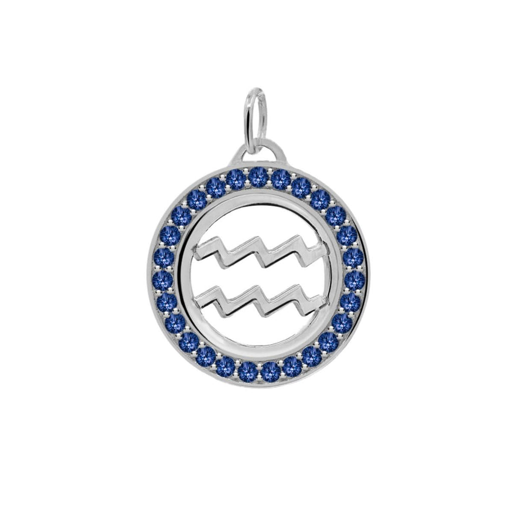 Aquarius & Birthstone Pendant in 14k Gold