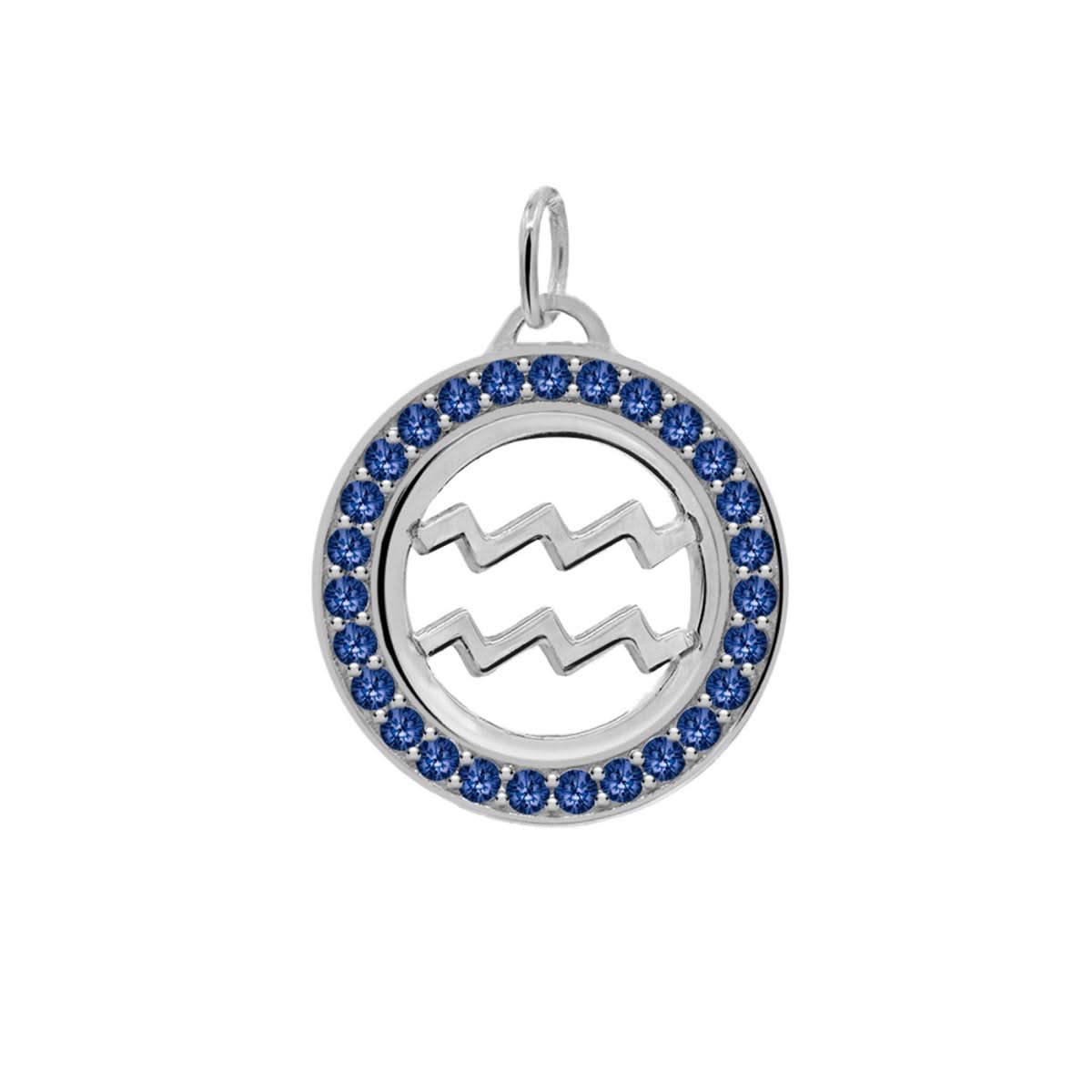 Aquarius & Birthstone Pendant in 14k Gold