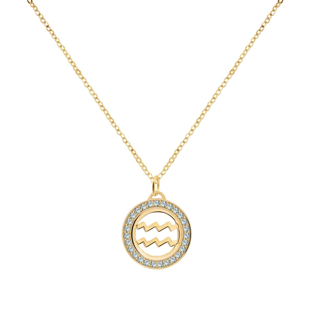 Aquarius & Birthstone Pendant in 14k Gold