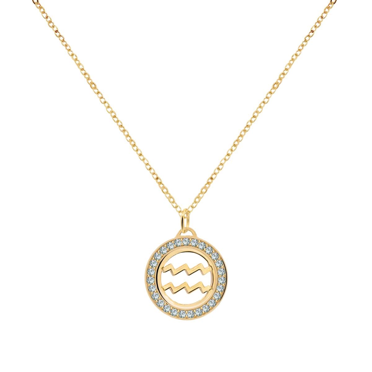 Aquarius & Birthstone Pendant in 14k Gold