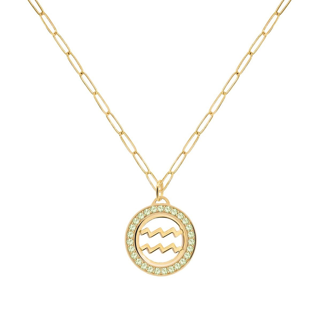 Aquarius & Birthstone Pendant in 14k Gold