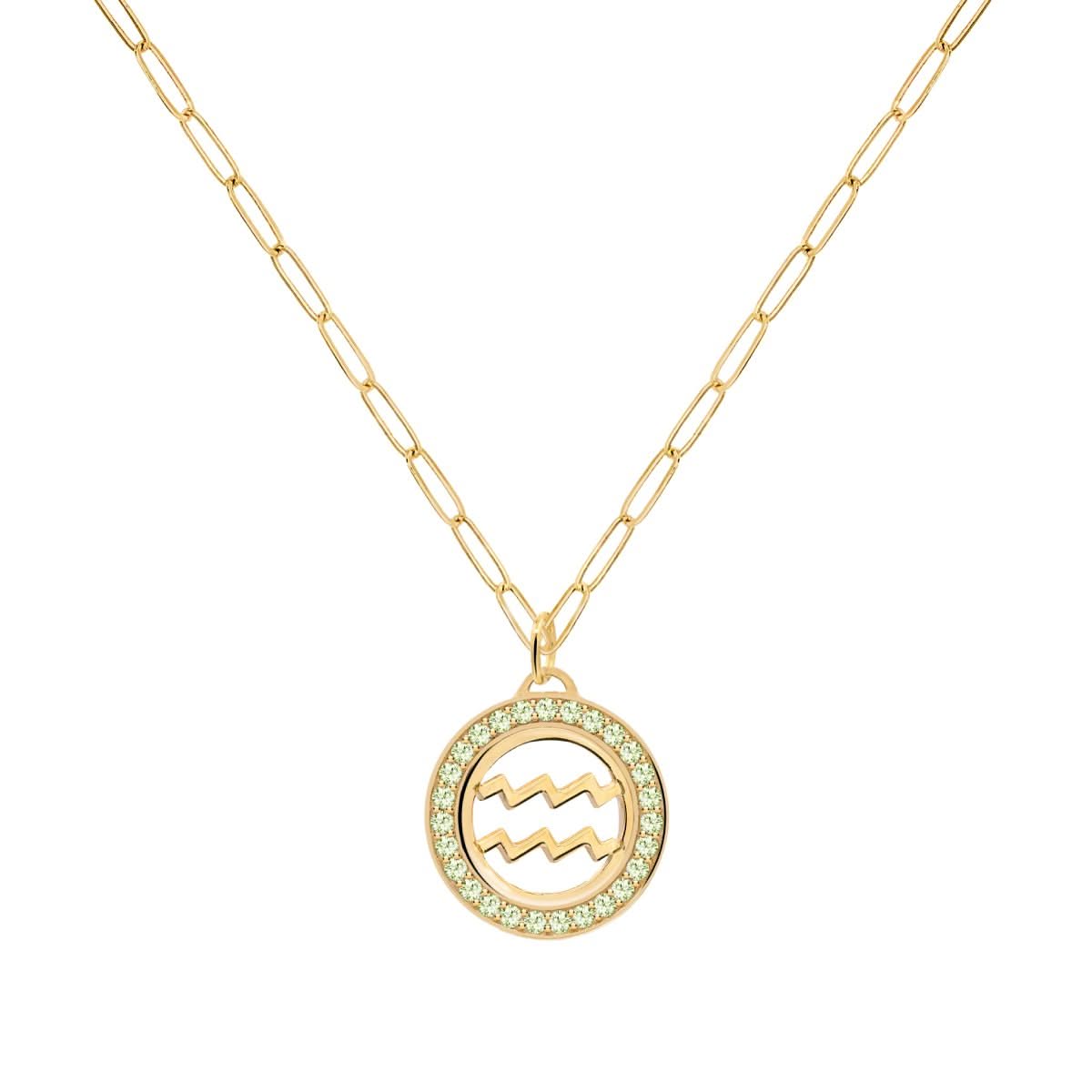 Aquarius & Birthstone Pendant in 14k Gold