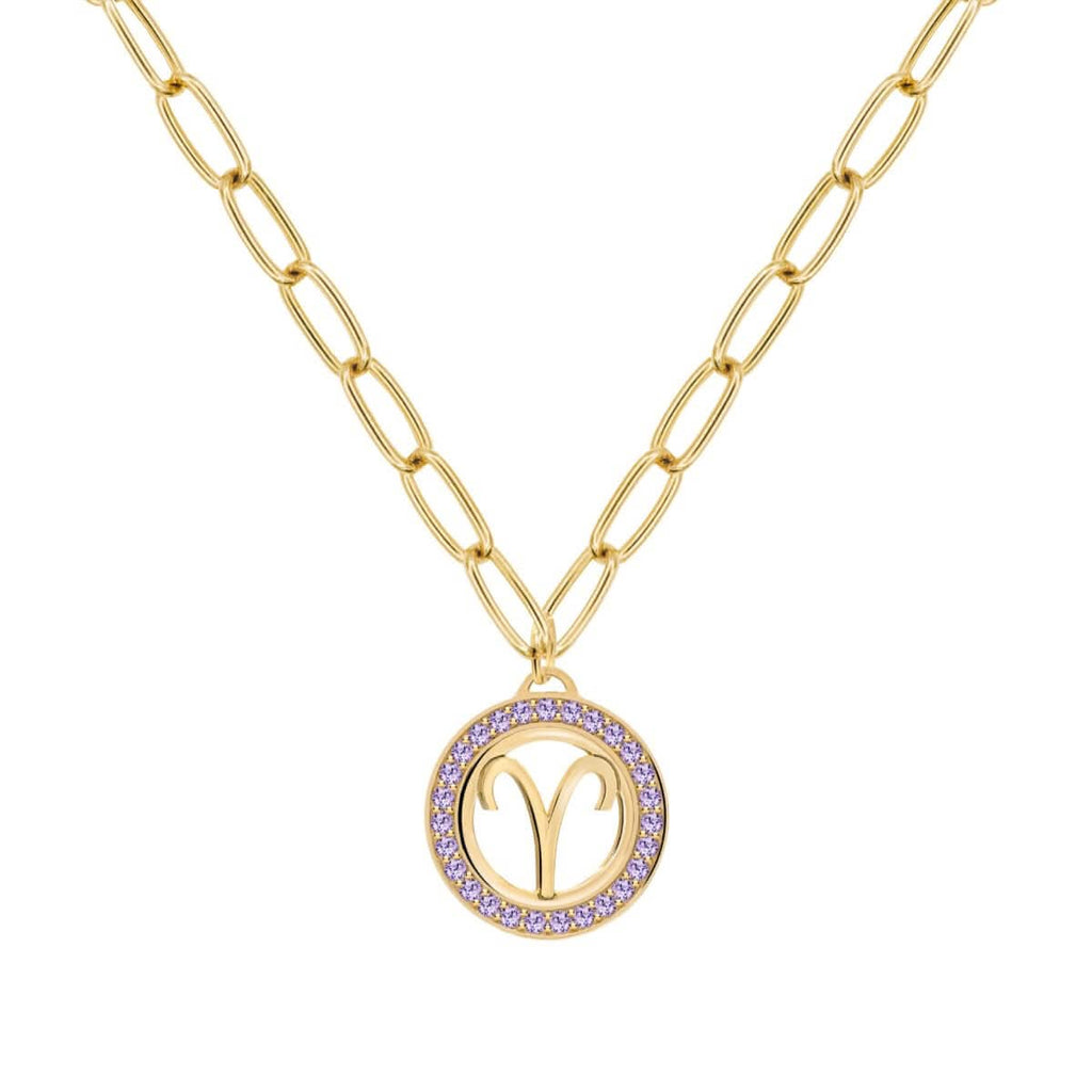 Aries & Birthstone Pendant in 14k Gold